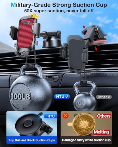 Car Phone Holder【2026 Upgraded 100+LBS Suction & Safety Cert】 Cell Phone Car Mount for Truck Heavy Duty Phone Holder for Dashboard