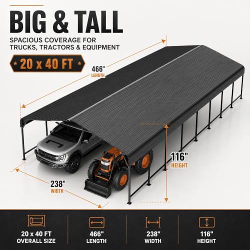 20x40 FT Heavy Duty Metal Carport with Reinforced Base