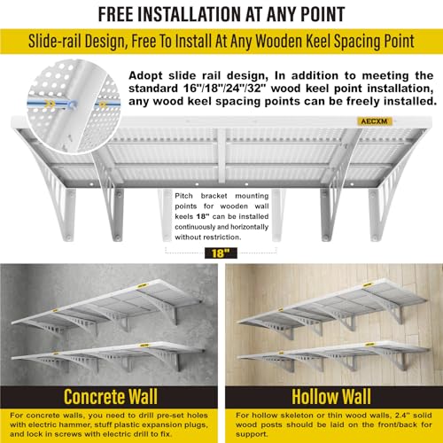 4 pack 2x3ft Adjustable Garage Wall Shelving 1120lbs Load Capacity Heavy Duty Wall Mounted Storage Shelf Metal Floating Shelves for Garage (4 Count)
