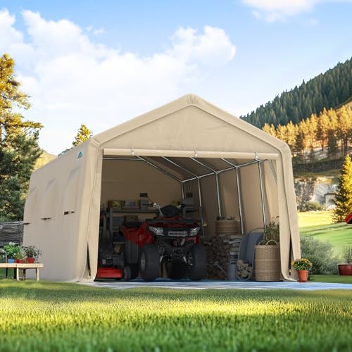 13x20 ft Carport 2 Roll up Doors & Vents Outdoor Portable Storage Shelter Garage Tent for Vehicle Boat Truck Anti