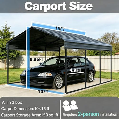 10x15FT Metal Carport with Vertical Roof