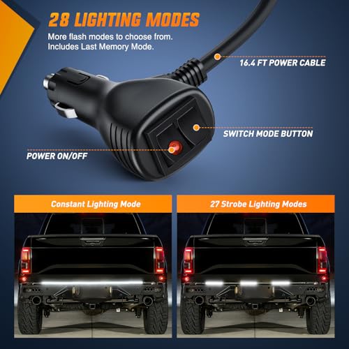 48 Inch 288 LED Tailgate Strobe Light Strip White