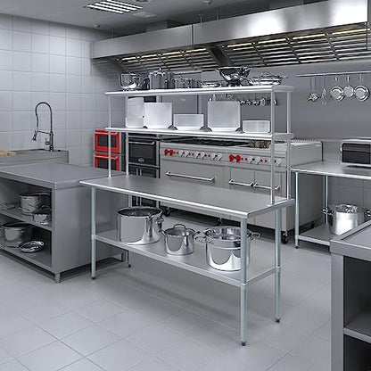 Stainless Steel Work Table Double Tier Overshelf
