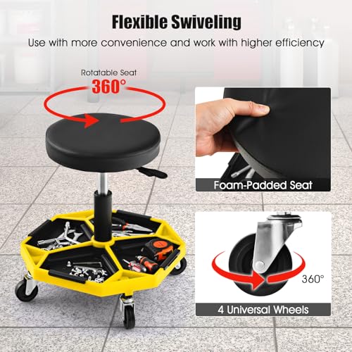Rolling Mechanic Stool with Removable Tool Tray & Padded Cushion