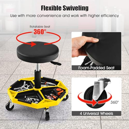 Rolling Mechanic Stool with Removable Tool Tray & Padded Cushion