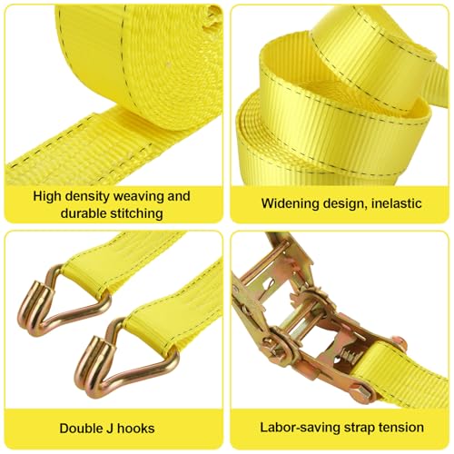 4 Pack 2 Inch Ratchet Straps Heavy Duty 20ft Tie Down Straps Ratchet with Double J Hook (4 Count)