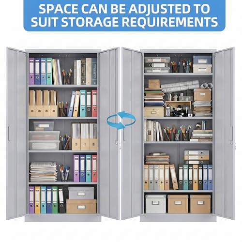 71 Inch Grey Metal Storage Cabinet with Locking Doors