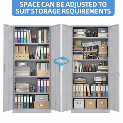 71 Inch Grey Metal Storage Cabinet with Locking Doors