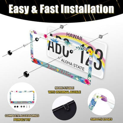 Aloha License Plate Frame Colorful Hibiscus Flower License Holder with Hole