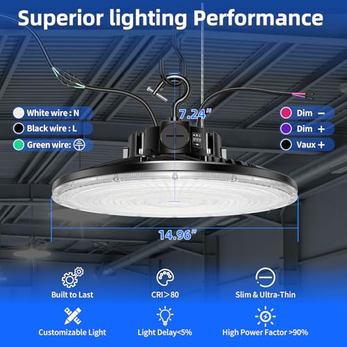 480V LED High Bay Light 300W 240W 200W Adjustable UFO Light 42000LM ETL Listed Dimmable High Bay LED Shop Lights 5000K Daylight IP65 Waterproof Commercial Bay Lighting for Warehouse Factory
