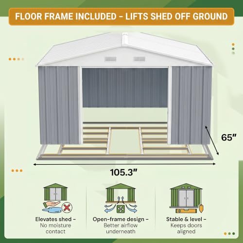 10x8 FT Outdoor Storage Shed with Floor Frame