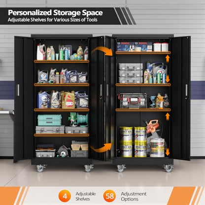 Rolling Metal Storage Cabinet with Adjustable Shelves