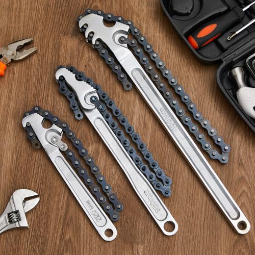 3 Pcs Large Reversible Chain Oil Filter Wrench with 12 16 9 Inch Chain Wrench Adjustable Heavy Duty Carbon Steel Sturdy Pipe Fitting Tool Spanner for Ratcheting Universal (3 Count)