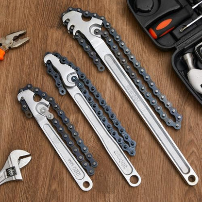 3 Pcs Large Reversible Chain Oil Filter Wrench with 12 16 9 Inch Chain Wrench Adjustable Heavy Duty Carbon Steel Sturdy Pipe Fitting Tool Spanner for Ratcheting Universal (3 Count)