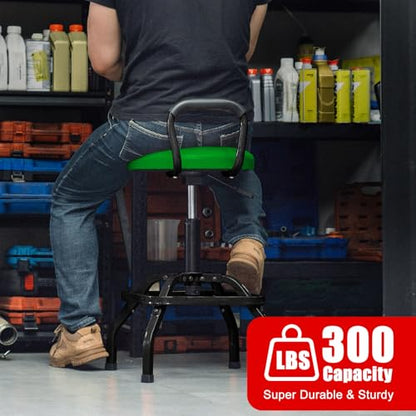 Garage Stool Adjustable Height Swivel Work Mechanic Shop Stool with Backrest