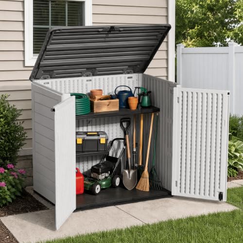 Outdoor Storage Cabinet 38 Cu.Ft Horizontal Resin Storage Shed