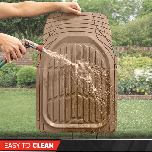 MotorTrend FlexTough Beige Car Floor Mats Rubber All Weather Automotive 2pc