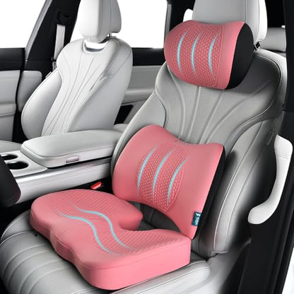 3 PCS Seat Cushion for Carseat Lumbar Support Pillow Car Neck Headrest Pillows Memory Foam Gel Memory Foam Massage Point Seat Pads Pressure Relief Back Cushion for Office Chair