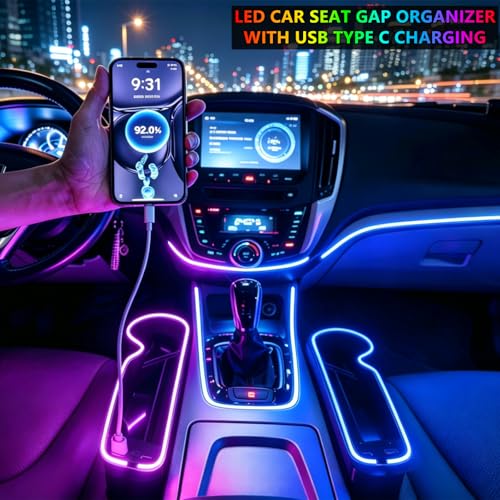 7 Color Led Car Seat Gap Organizer with 56W Cigarette Lighter Adapter
