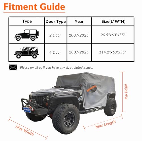 Waterproof Cab Cover for Jeep Wrangler JK JL 2 Door
