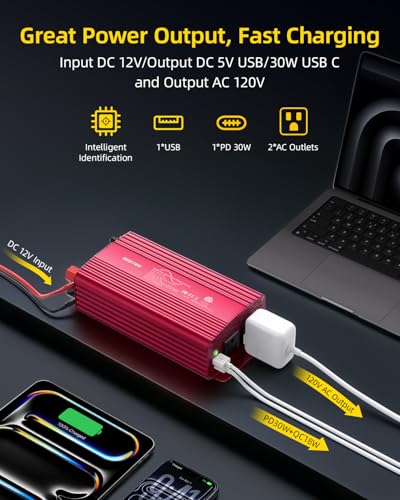500W Pure Sine Wave Power Inverter DC 12V to AC 110V Car Converter