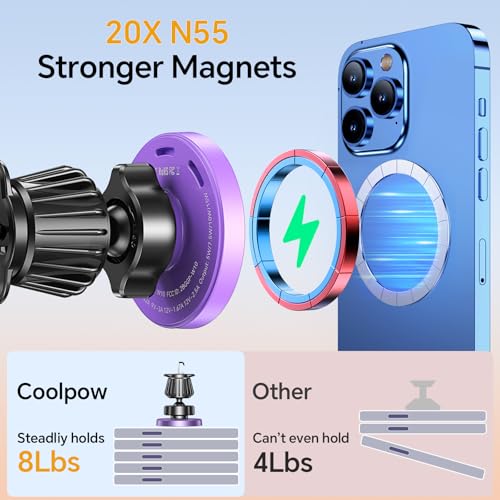 for MagSafe Car Mount Charger【Ultra Magnet】 Magnetic Phone Holders for Your Car Charger【Windshield+Vent+Dash】 Magnetic Wireless Car Phone Holder Charger Car Mount for iPhone 17