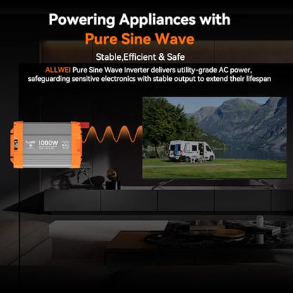 1000W Pure Sine Wave Power Inverter 12V DC to 120V AC
