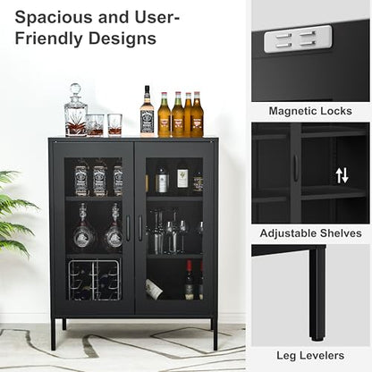 Metal Storage Cabinet with Mesh Doors and Shelves