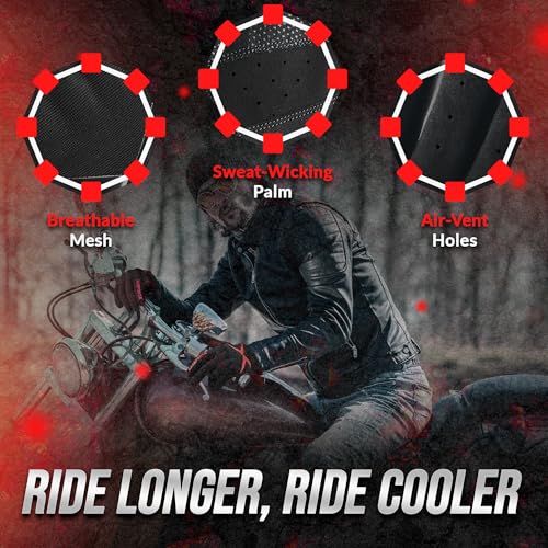 Breathable Motorcycle Gloves for Men with TPR & Kevlar Palm Protection Hard Knuckles Touchscreen