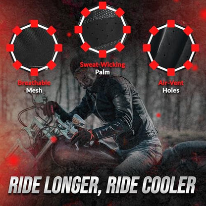 Breathable Motorcycle Gloves for Men with TPR & Kevlar Palm Protection Hard Knuckles Touchscreen