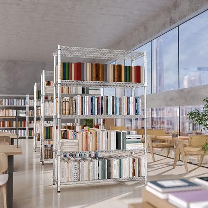 4250 LBS Garage Shelving Wide Storage Shelves 5 Tier Metal Shelves Heavy Duty Adjustable Utility Shelf Rack Chrome 17.7" D x 59.1" W x 70.4" H