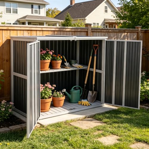 Outdoor Storage Shed 4.2x2.2FT with Metal Frame & Fir Wood