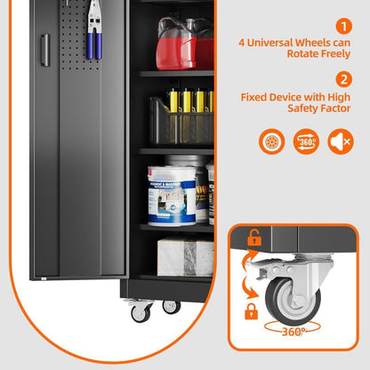 Metal Garage Storage Cabinet with Wheels and Door Pegboard