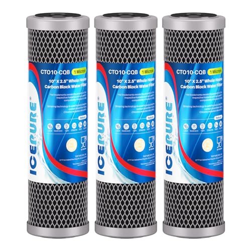 1 Micron 10" x 2.5" Whole House Upgraded Coconut Shell Activated Water Filter Lead Remove Filter Cartridge Replacement for WFPFC8002 (3 Count)