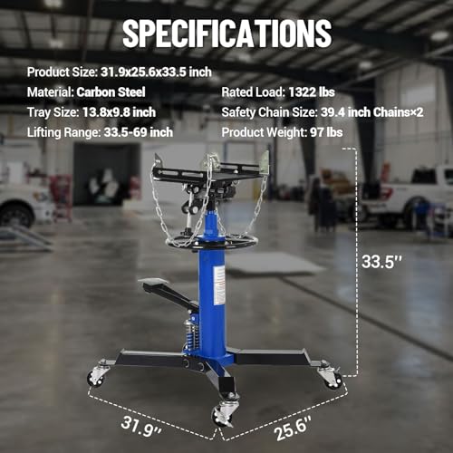 Dual Plunger Hydraulic Transmission Jack 1322lbs Capacity