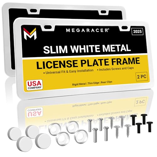 Premium Slim Gloss White License Plate Frames