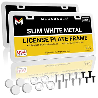 Premium Slim Gloss White License Plate Frames