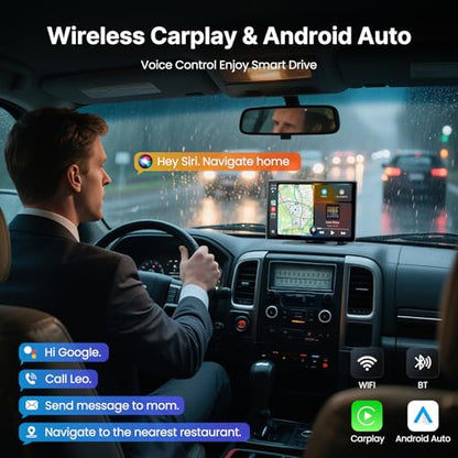 9''HD Carplay Screen for Car 4K Dash Cam&1080P Backup Camera with Apple Carplay&Android Auto Voice Control GPS DVR Call Music Message Mirror Link Airplay