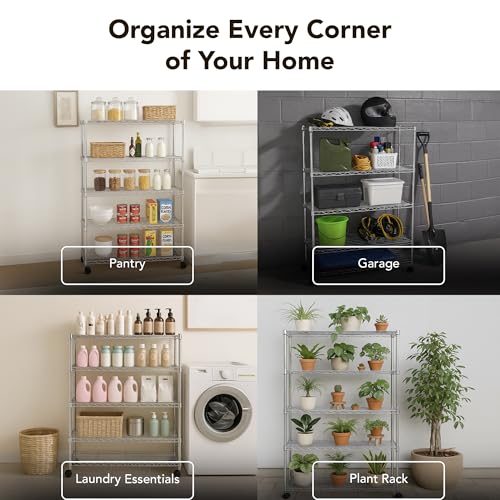 5 Tier Heavy Duty Wire Shelving Unit Storage Rack for Products Plant Pantry