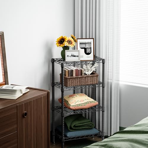 1000 lbs 4 Tier Shelf Metal Storage Shelves Wire Rack Closet Organizers with PP Board for Garage Kitchen Bathroom Laundry Black 11.8" D x 21.7" W x 39.5" H (4 Count)