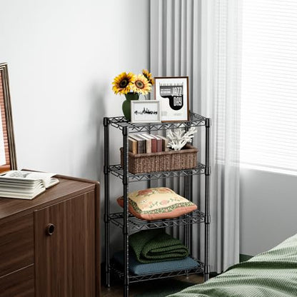 1000 lbs 4 Tier Shelf Metal Storage Shelves Wire Rack Closet Organizers with PP Board for Garage Kitchen Bathroom Laundry Black 11.8" D x 21.7" W x 39.5" H (4 Count)