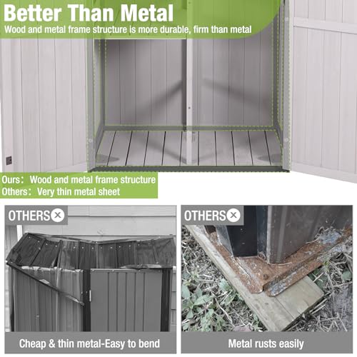 Sheds Outdoor Storage Wooden Garden Tool Shed with Metal Frame Sloped Roof and Adjustable 3 Tiers Shelves Outdoor Storage Cabinet for Backyard Garden Patio Lawn 67.1"