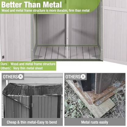 Sheds Outdoor Storage Wooden Garden Tool Shed with Metal Frame Sloped Roof and Adjustable 3 Tiers Shelves Outdoor Storage Cabinet for Backyard Garden Patio Lawn 67.1"
