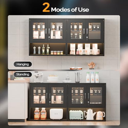 Metal Wall Cabinet with Locking Glass Doors & Magnetic LED Sensor Light