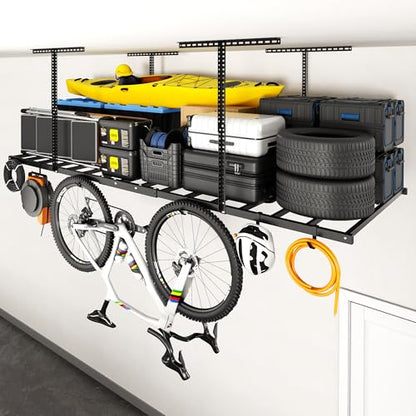 4x8 Overhead Garage Ceiling Storage Rack with 6 Hooks