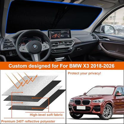 Foldable Front Windshield Sunshade fit for BMW X3 2018