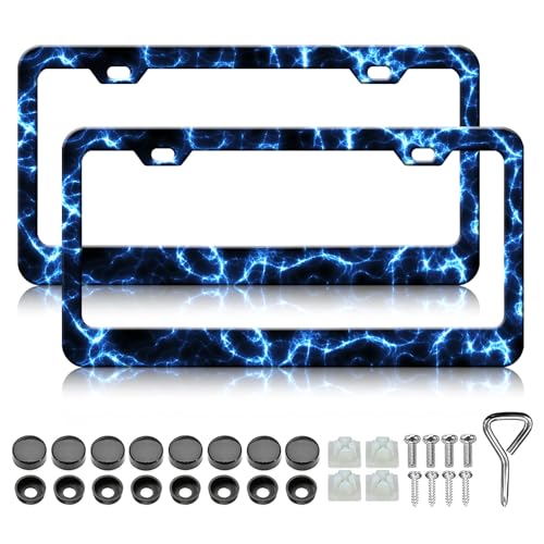 Blue Lightning License Plate Frames