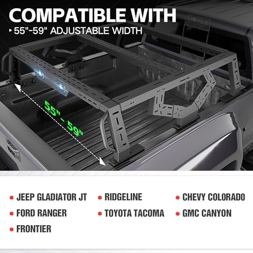 16.73" Bed Racks Truck Cargo Carrier with 2 LED Lights Compatible with Tacoma