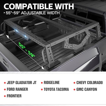 16.73" Bed Racks Truck Cargo Carrier with 2 LED Lights Compatible with Tacoma