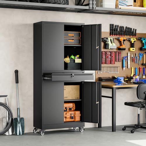 Metal Garage Storage Cabinet with Locking Doors and Adjustable Shelves